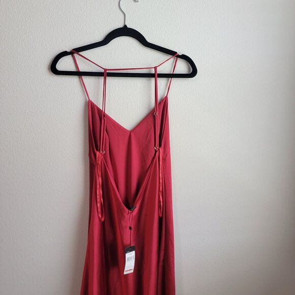 Bcbg Max Azria Red Satin Open Back A-Line Slip Long Maxi Cocktail Dress Nwt 8 - Picture 4 of 10